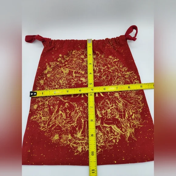 Dior Red Gold Holiday Drawstring Dust Bag Large Luxury Gift Pouch Holiday - Picture 3 of 5
